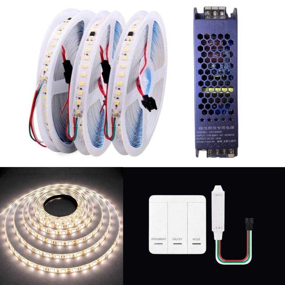 Kit banda LED digitala Waterfall PRO-KIT30M-BD24V-4200K, 24V, 120 LED/m, 30m, controller, alimentator 400W