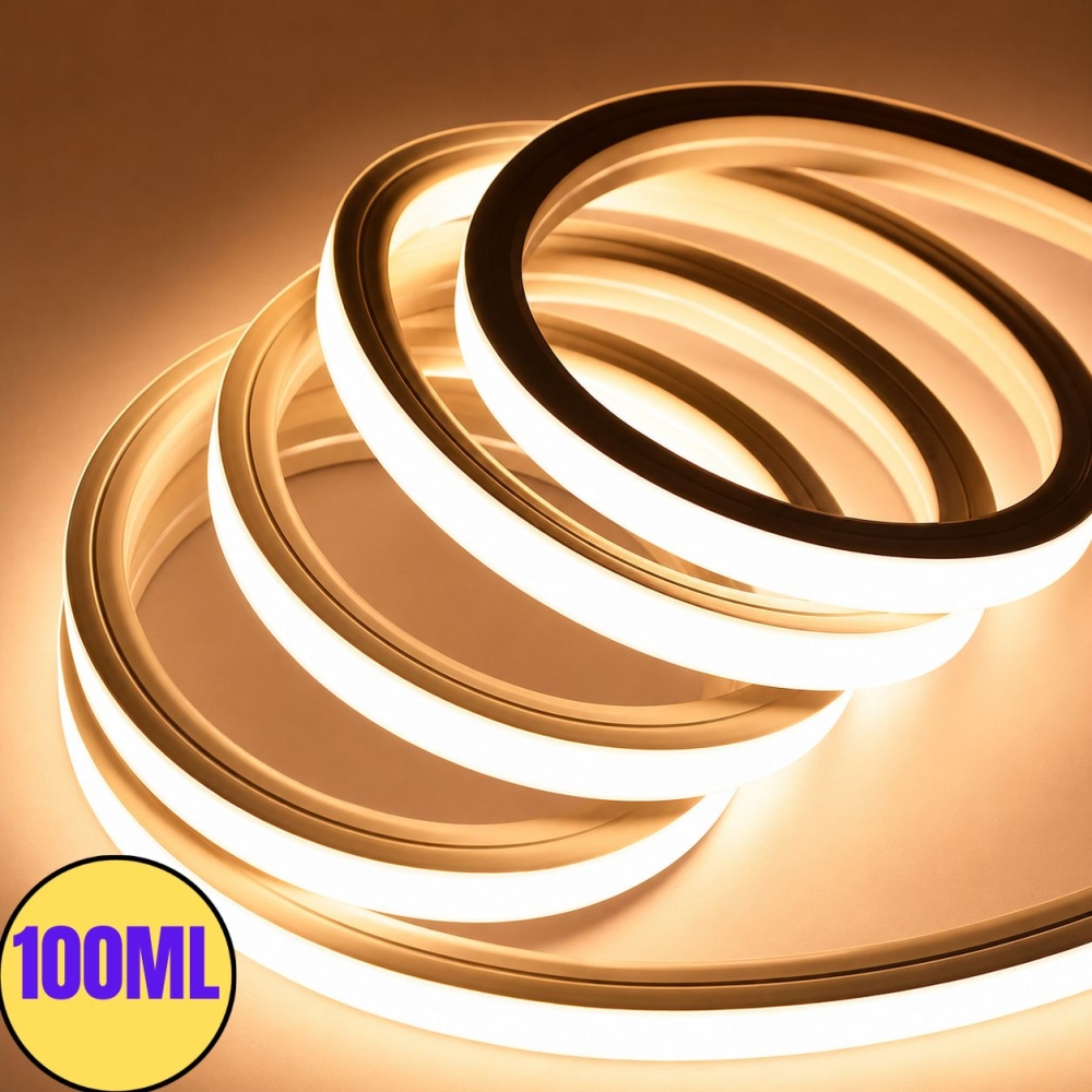 Kit Banda Neon Flex LED 100M, 12x12mm, 220V, 3000K Alb Cald, IP65