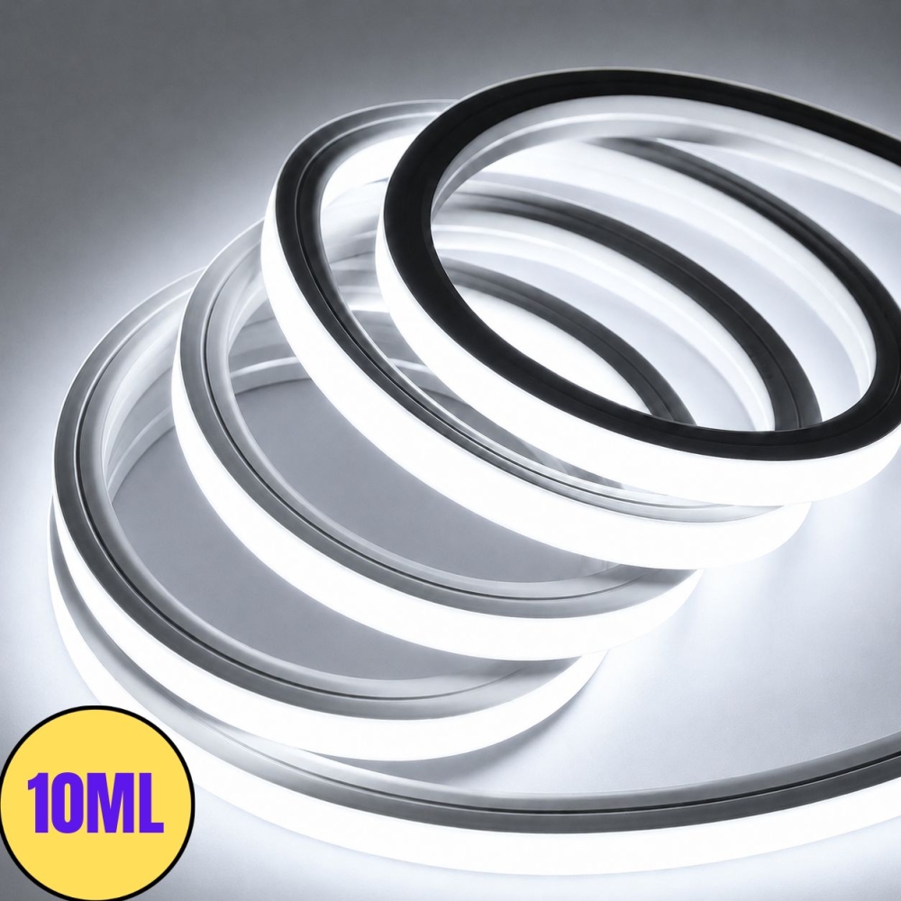 Kit Banda Neon Flex LED 10M, 12x12mm, 220V, 6400K Alb Rece, IP65