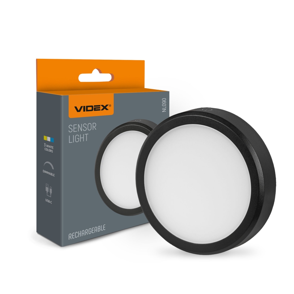 Lampa de veghe reincarcabila VIDEX cu senzor de miscare USB-C neagra VL-NL090B