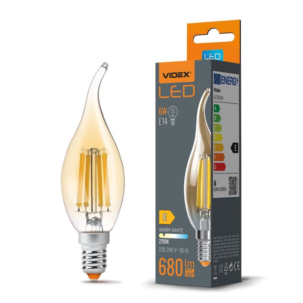 Bec LED filament VIDEX-E14-C35-6W-FIL-FLAMa-CHIHLIMBAR-WW