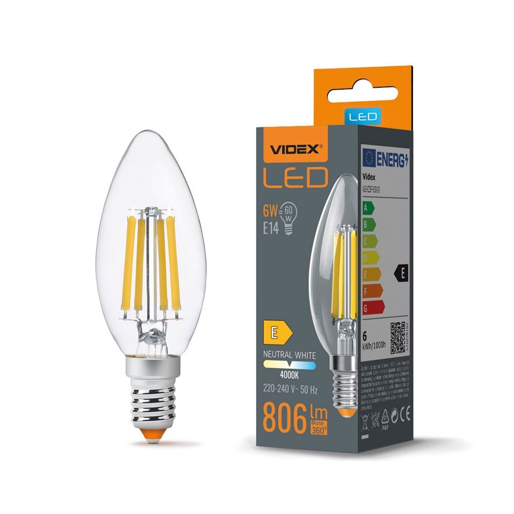 Bec LED filament VIDEX-E14-C35-6W-FIL-NW