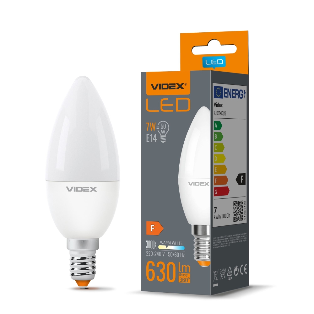 Bec LED lumanare VIDEX-E14-C37-7W-WW