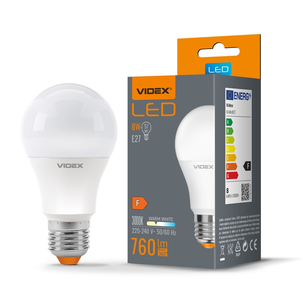 Bec LED VIDEX-E27-A60-8W-WW