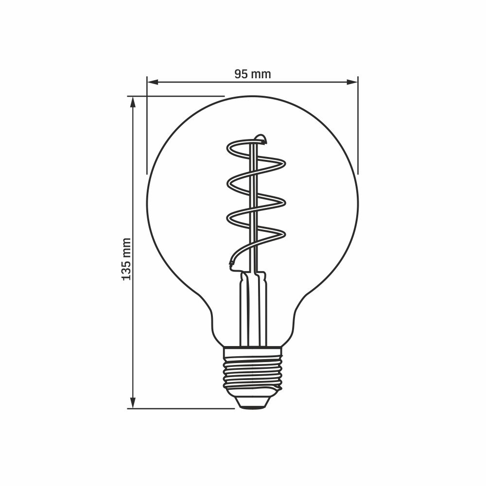 Bec LED filament decorativ VIDEX-E27-G95-4W-FIL-DIM-SPIRAL-GRAFIT-WW