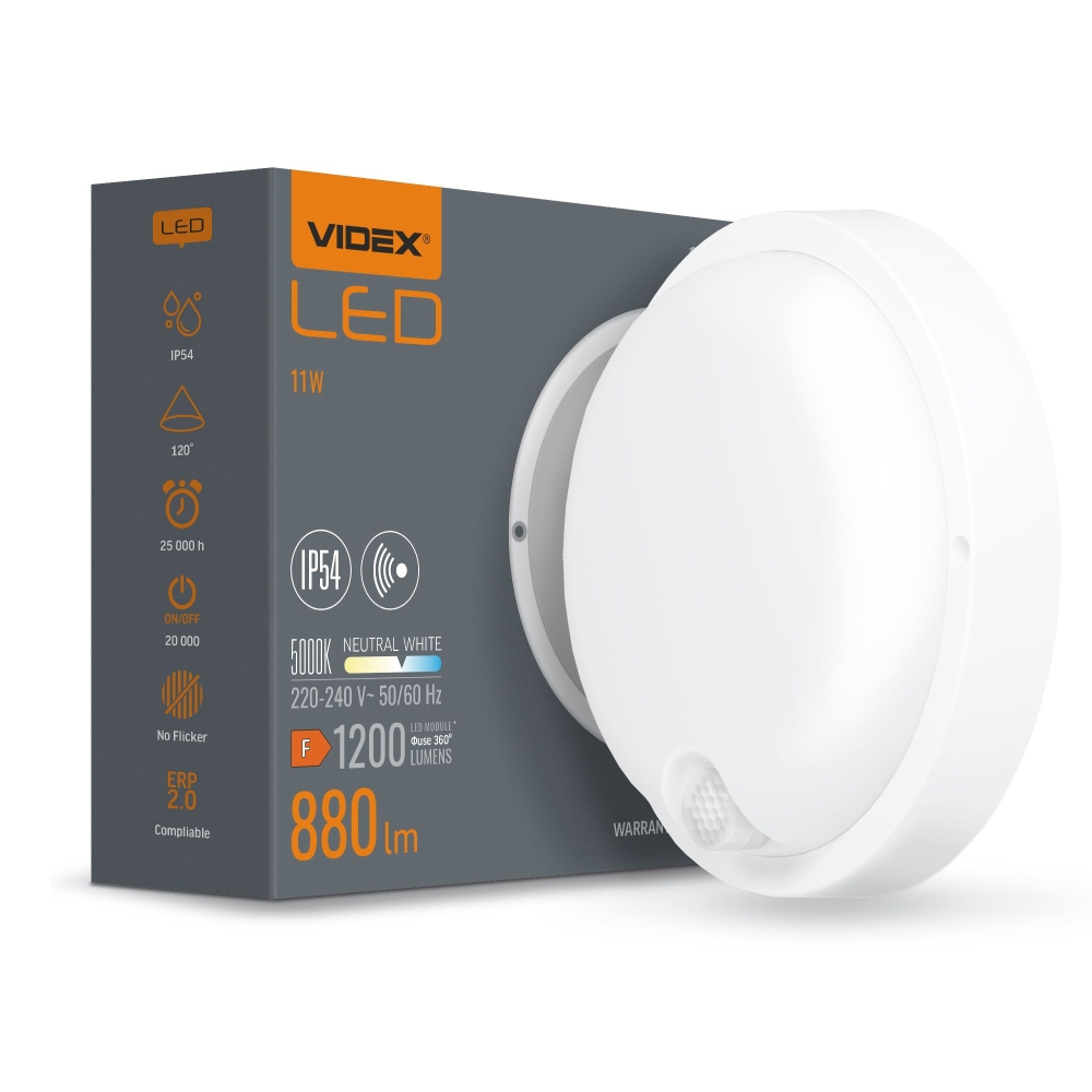 Aplica LED de exterior cu senzor de miscare de miscare VIDEX-BULKHEAD-LED-PIR-KIRA-11W-NW