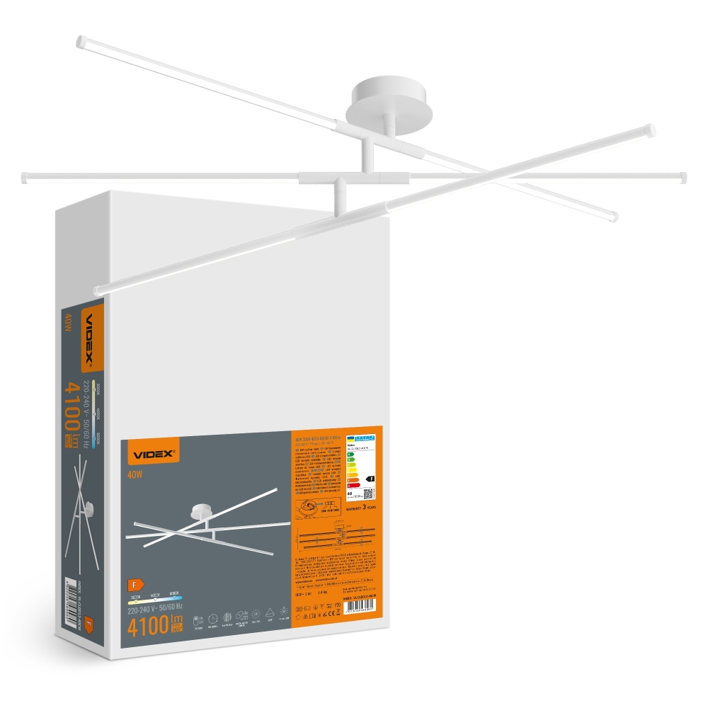 Lustra LED VIDEX, 40W, 4100 lm, CCT 3000K/4000K/6000K, alba, 1035 mm