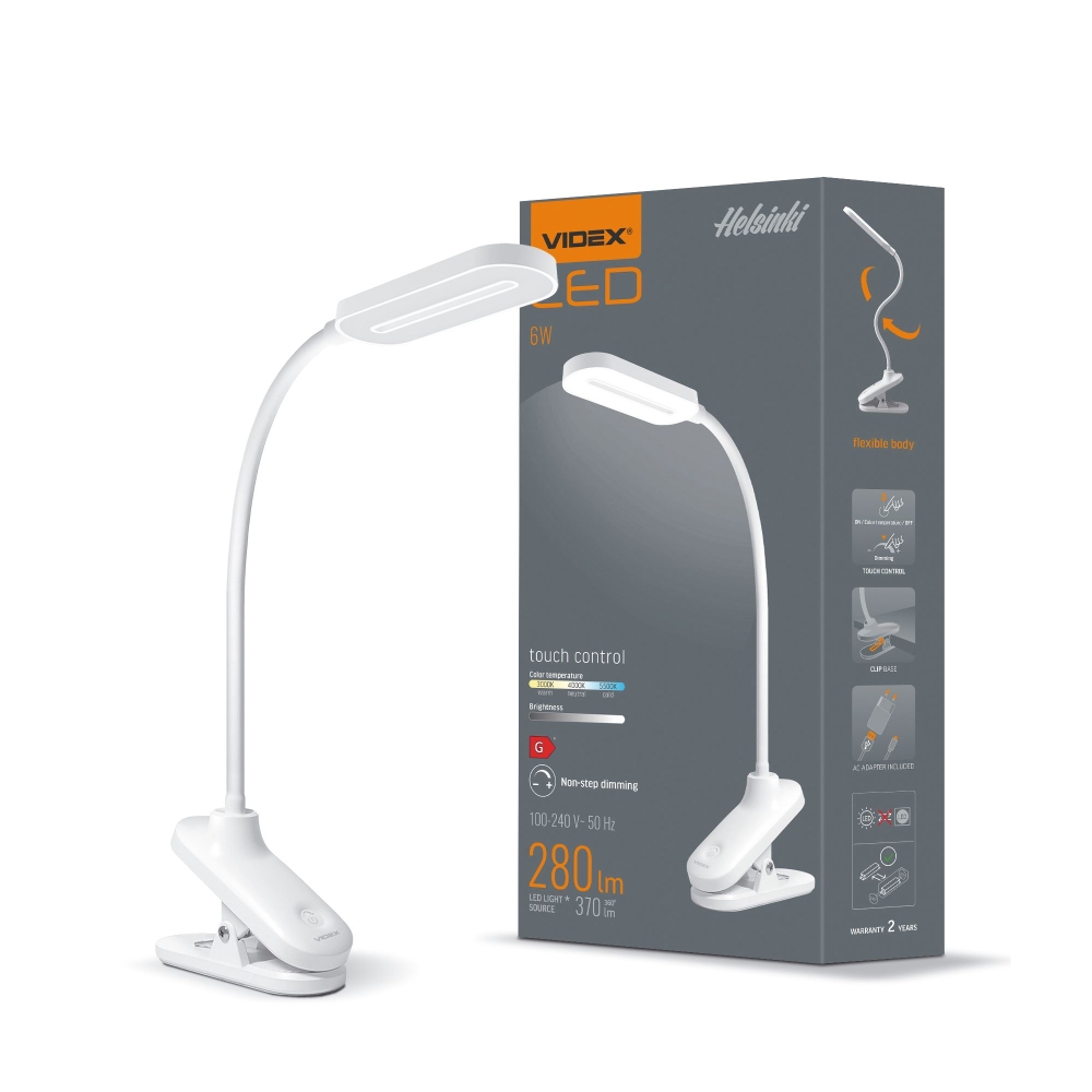Lampa de birou intensitate reglabila LED VIDEX-DESK-LAMP-HELSINKI-WHITE