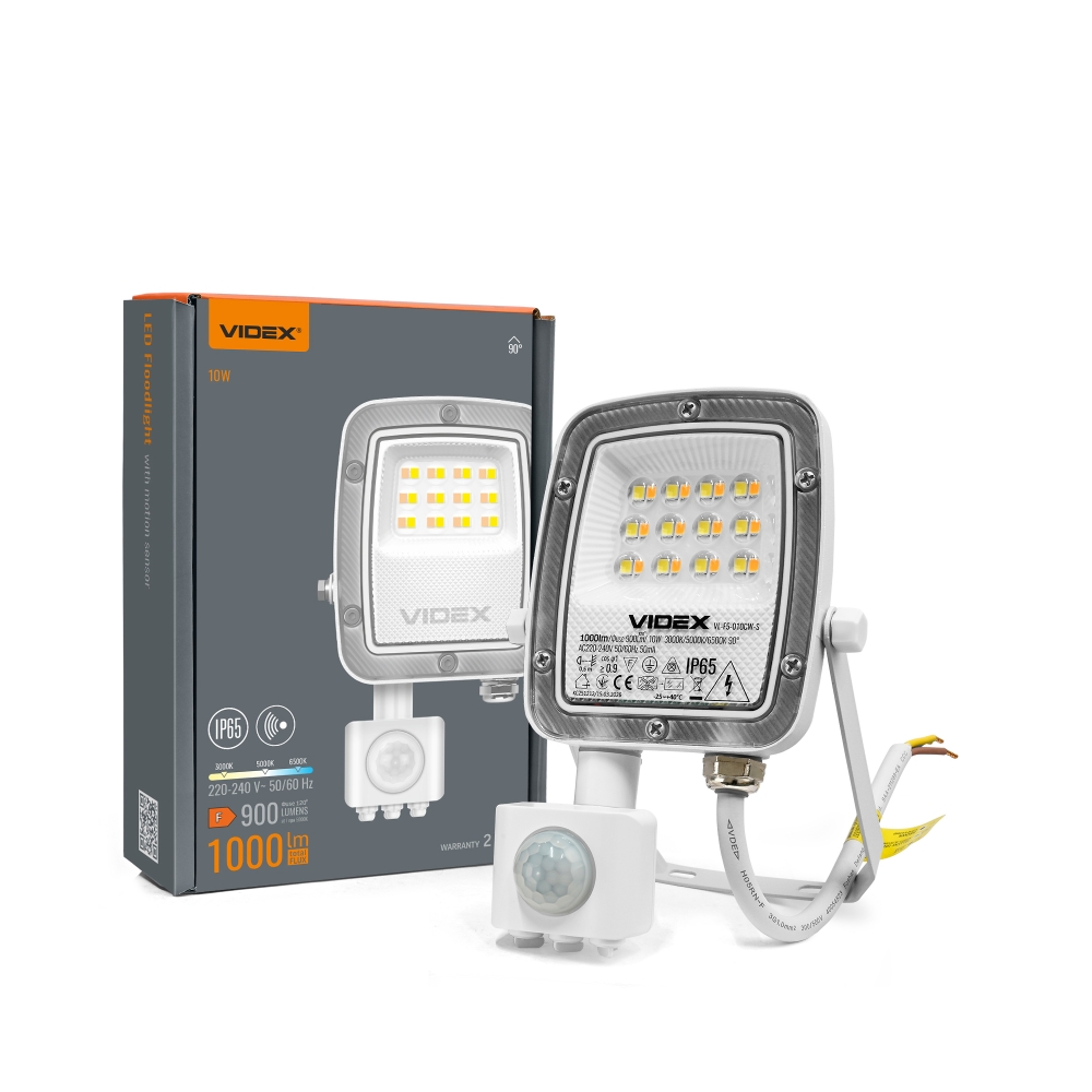 LED Floodlight with motion sensor VIDEX-FLOOD-LED-F5-PIR-10W-CCT