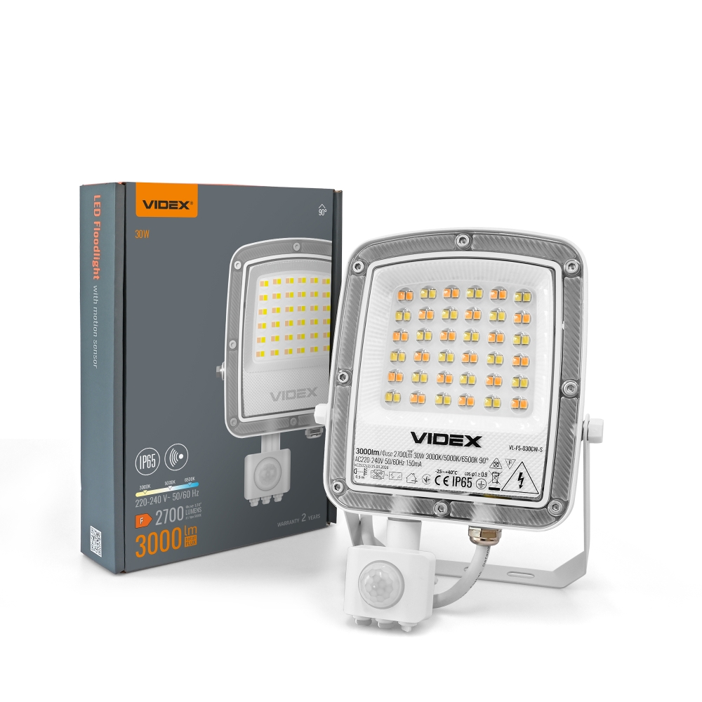 LED Floodlight with motion sensor VIDEX-FLOOD-LED-F5-PIR-30W-CCT