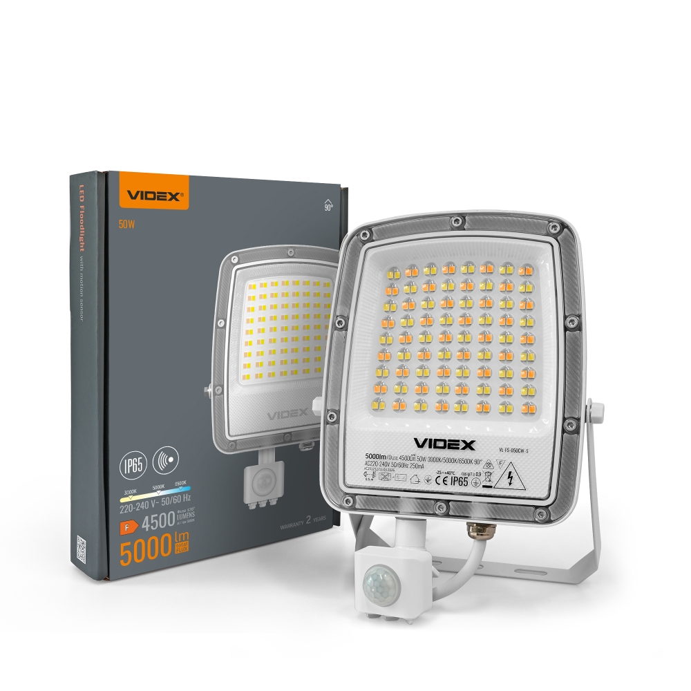 LED Floodlight with motion sensor VIDEX-FLOOD-LED-F5-PIR-50W-CCT