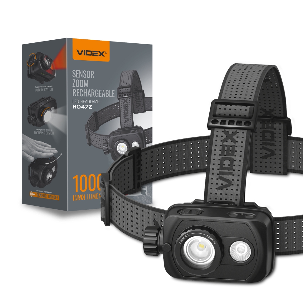 Lanterna de cap LED VIDEX, 1000 lm, 5000K + rosu, IP65, USB-C, senzor miscare, VLF-H047Z
