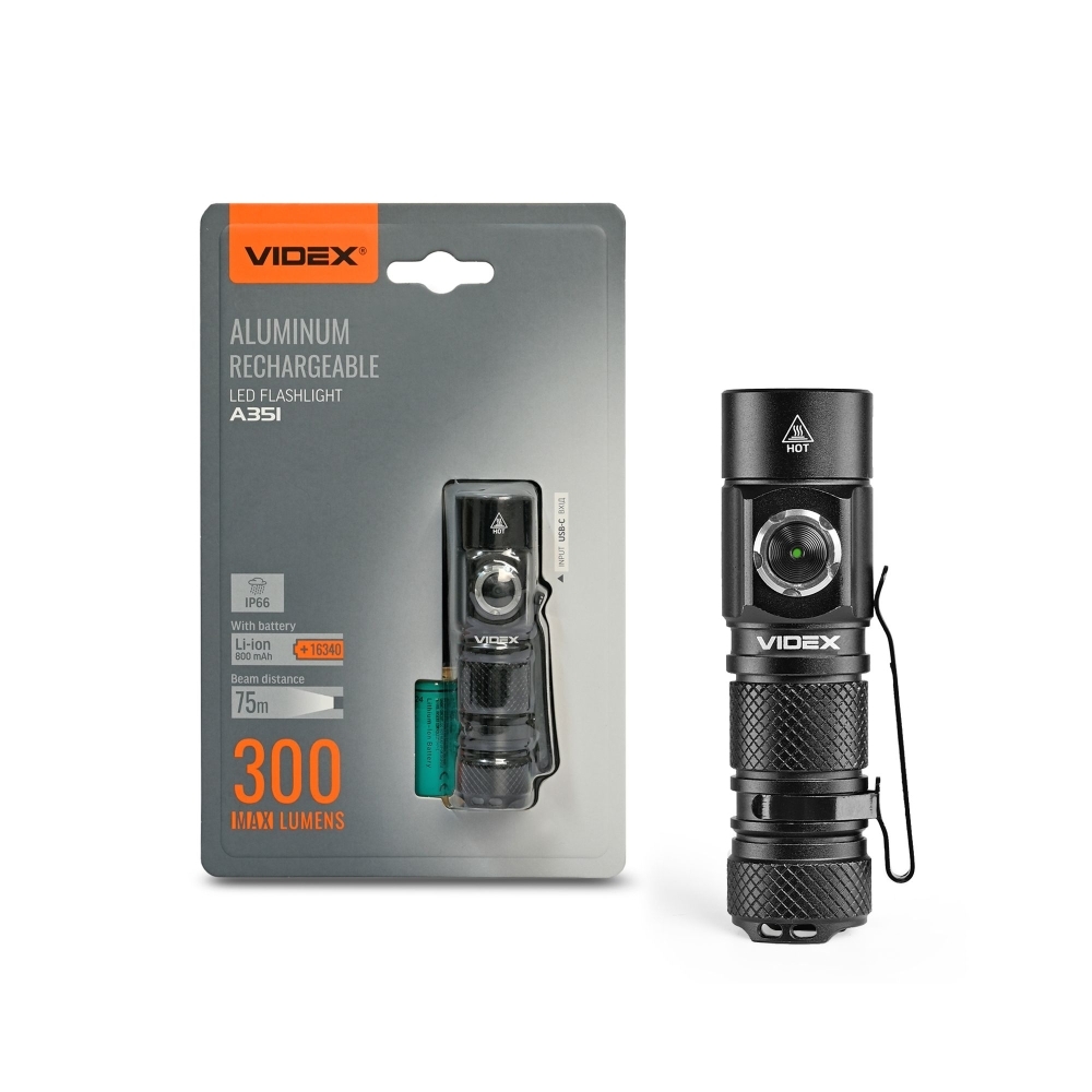 Lanterna LED Portabila VIDEX VLF-A351 300Lm 10W 5000K USB-C IP66 Aluminiu