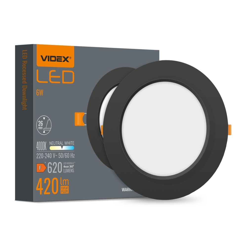 Spot LED incastrat VIDEX-DOWNLIGHT-LED-DLBR-064-NEGRU-6W-NW