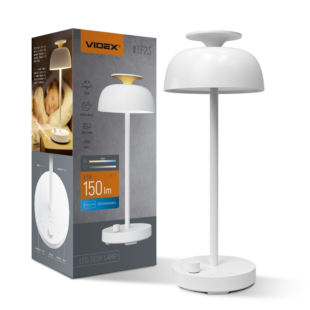 LED Rechargeable Desk Lamp with White Noise VIDEX VL-TF23W 4000K+RGB White