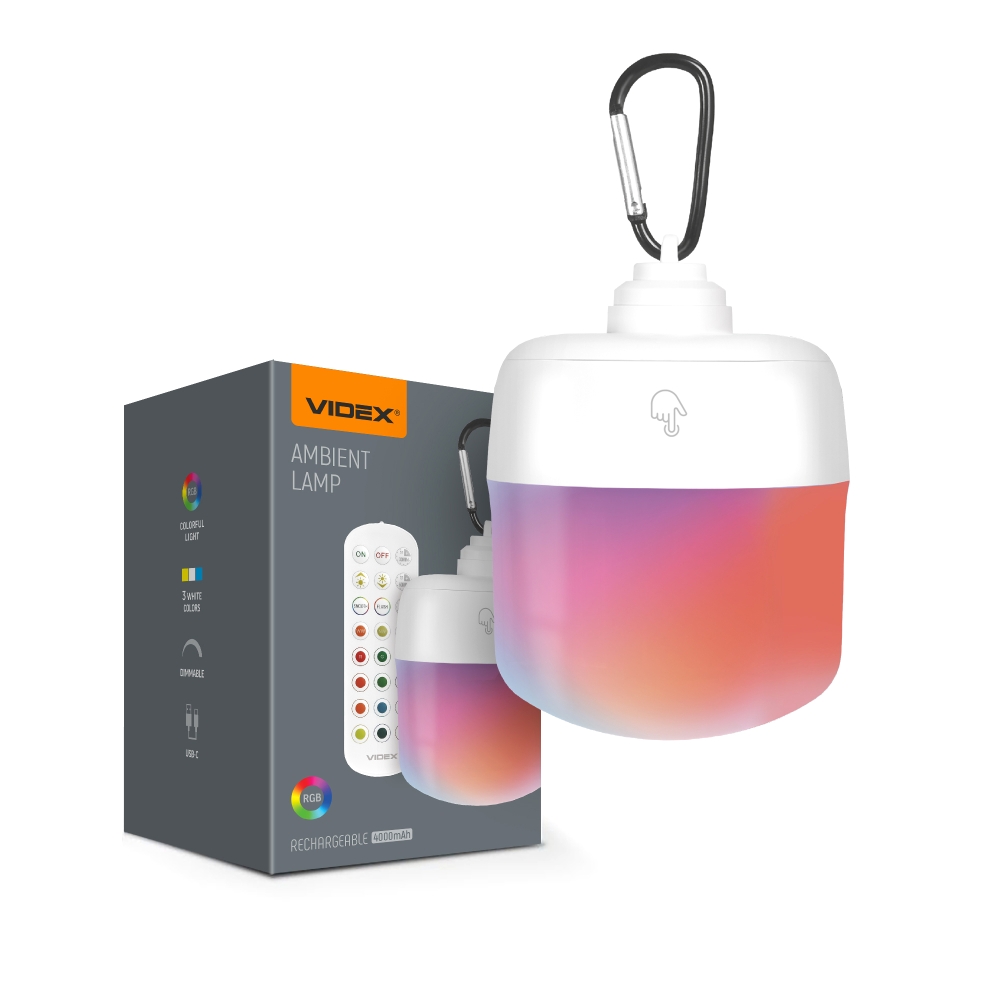 Lampa LED reincarcabila cu telecomanda VIDEX VL-NL103W-R, RGB, USB-C