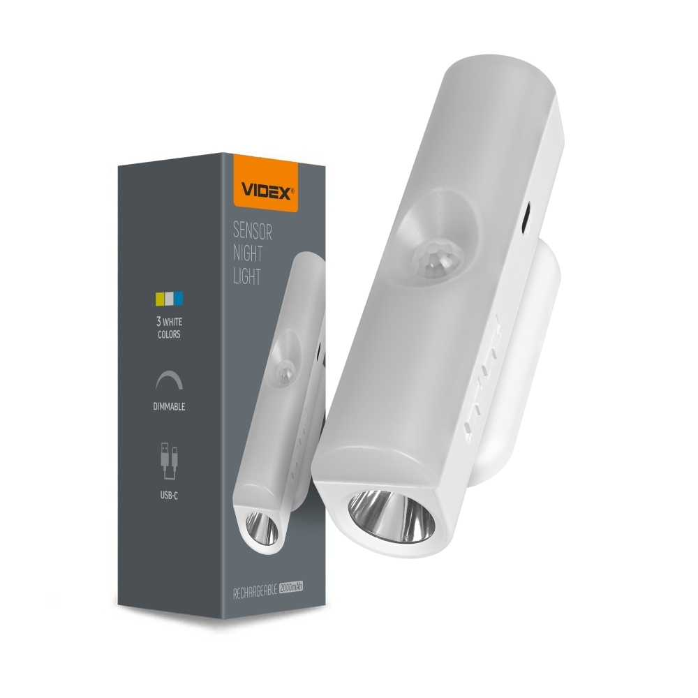 Lampa LED reincarcabila cu senzor de miscare VIDEX VL-NL108W, USB-C, 3CCT