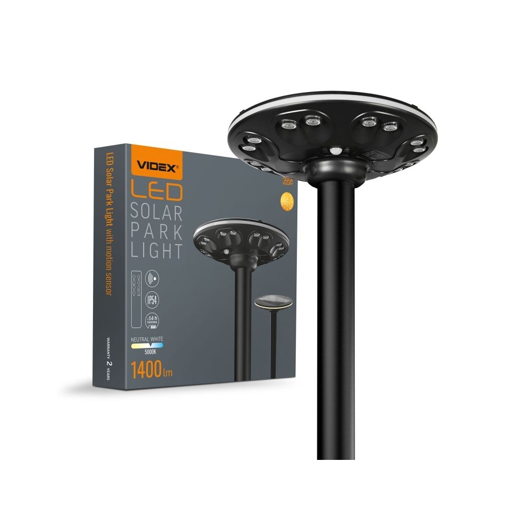 Lampa solara LED pentru parc cu senzor de miscare VIDEX VL-GLSO-1254-S