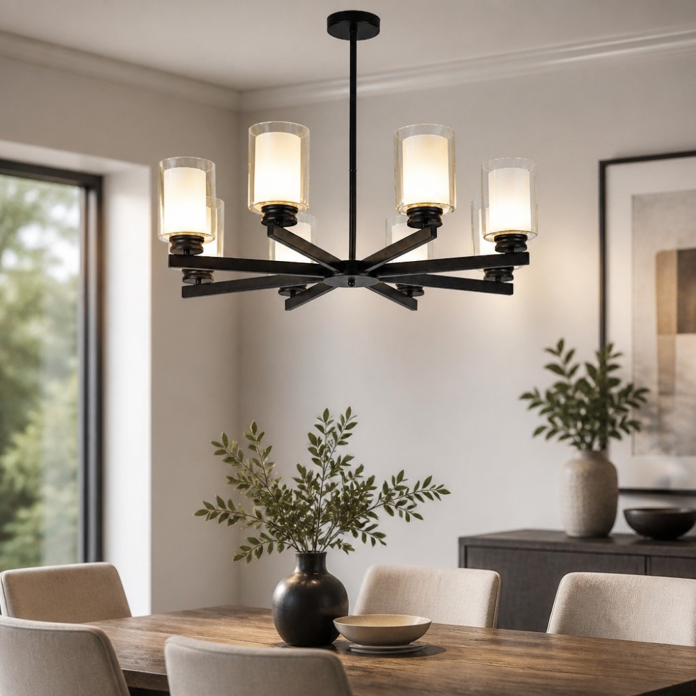 Lustră de Tavan Titan Black cu 8 Brațe, 8xE27, 86 x 59 cm, Negru, Metal + Sticlă, Cod DL75D157