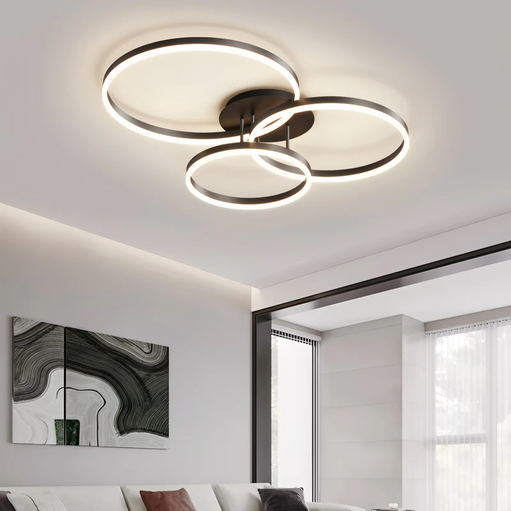 Lustră LED cu Telecomandă Lora Black 3, 140W, 3000K/4000K/6500K, Negru, Diametru 60 cm, Cod F13-20-30-40CM-BK