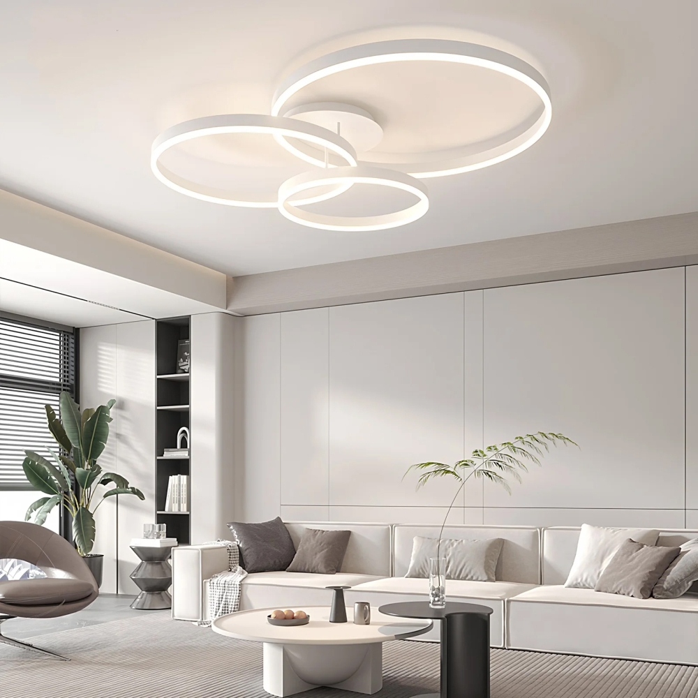 Lustră LED cu Telecomandă Lora White 3, 140W, 3000K/4000K/6500K, Alb, Diametru 60 cm