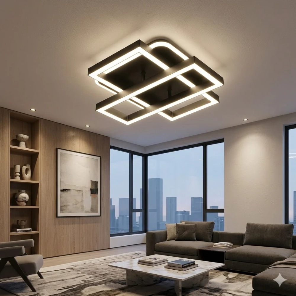 Lustră LED FX60455/1+1+1 cu Telecomandă, 52W, Negru, Dimabilă, 3 Funcții de Lumină