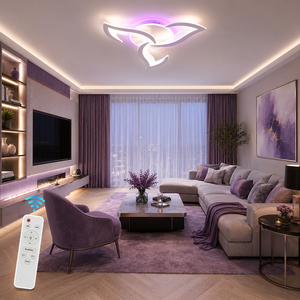 Lustră LED Petals 3 cu Telecomandă și RGB, 80W, &Oslash;40 cm, Alb, dimabilă