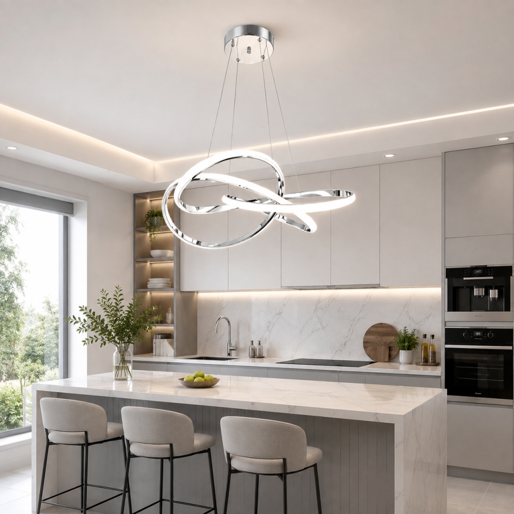 Lustră LED Snake LT460CR cu Telecomandă, 216W, 3000K-6000K, Crom, D500 mm
