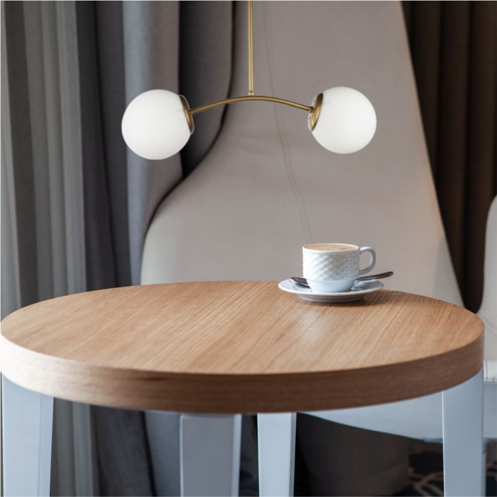 Lustră modernă aurie cu 2 globuri albe E27, DL75D052G