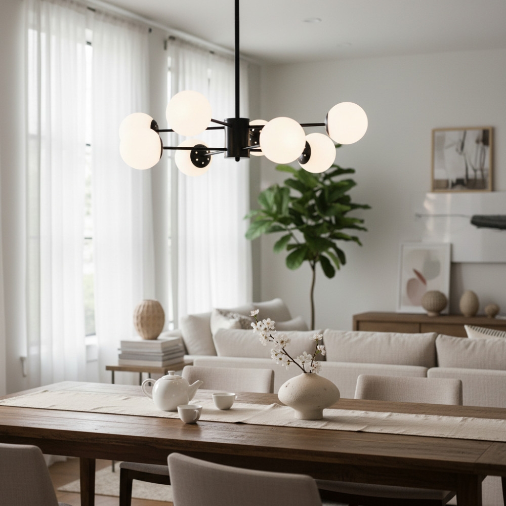 Lustră modernă COSMO negru 8xE27 metal + globuri, DL75D058B