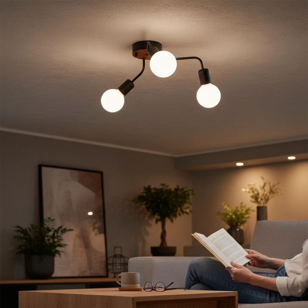 Lustră modernă neagră cu 3 brațe și dulii E27, model DL75D011