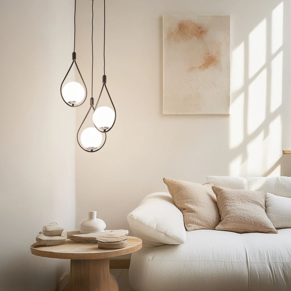 Lustră pendul 3 lumini design modern tip picătură, negru, DL75D018