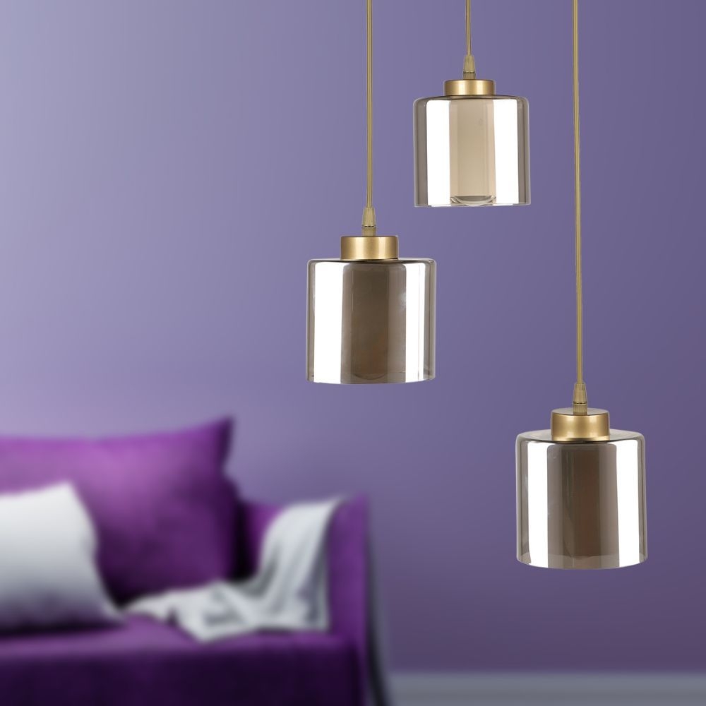 Lustră pendul 3 lumini negru cu sticlă fumurie E27, model DL75D023