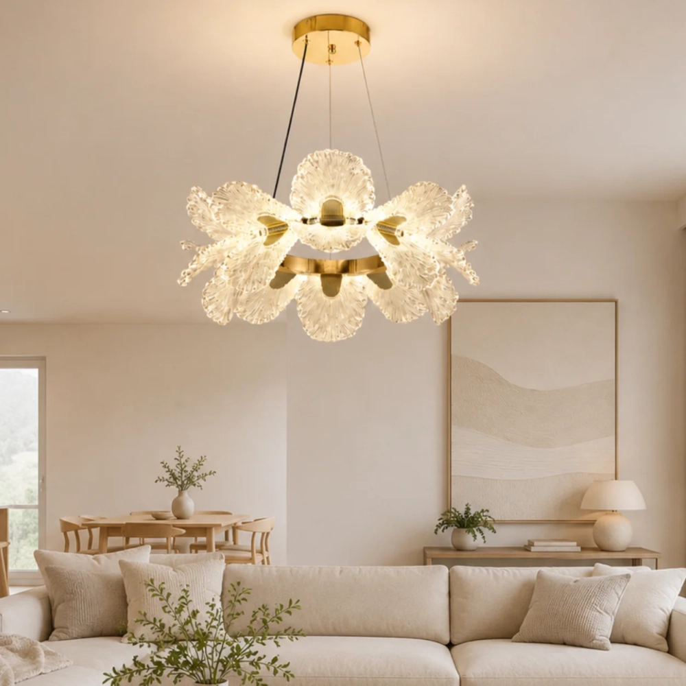 Lustră Pendul LED Feather R9187/500 cu Telecomandă, 80W, Auriu, Dimabilă, &Icirc;nălțime Reglabilă