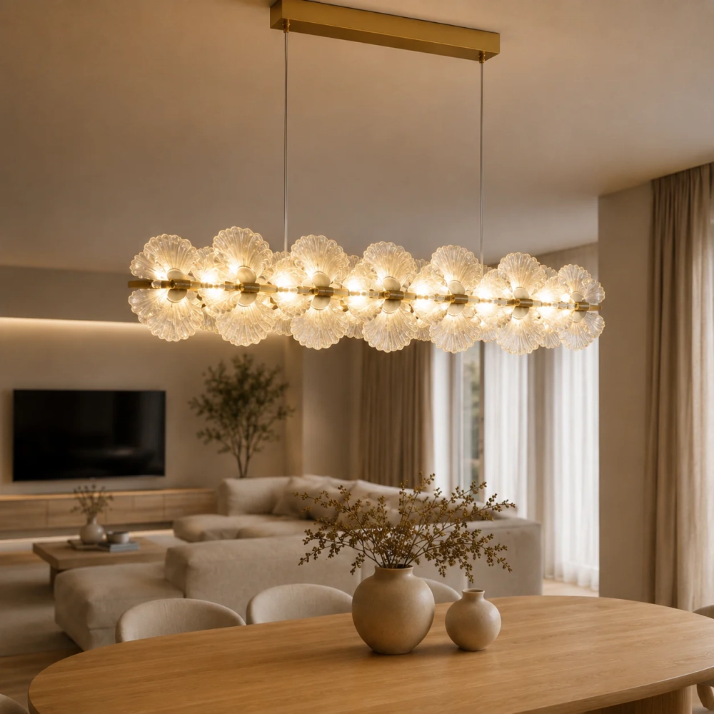 Lustră Pendul LED Feather R9187/900 cu Telecomandă, 144W, Auriu, Dimabilă, &Icirc;nălțime Reglabilă