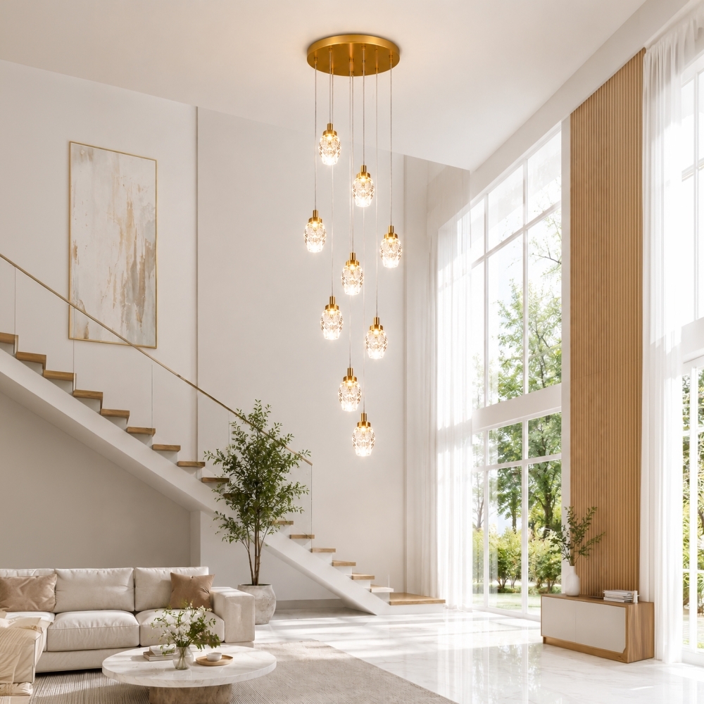 Lustră suspendată LED cristal 90W, 9 pendule, dimabilă, LT348-9