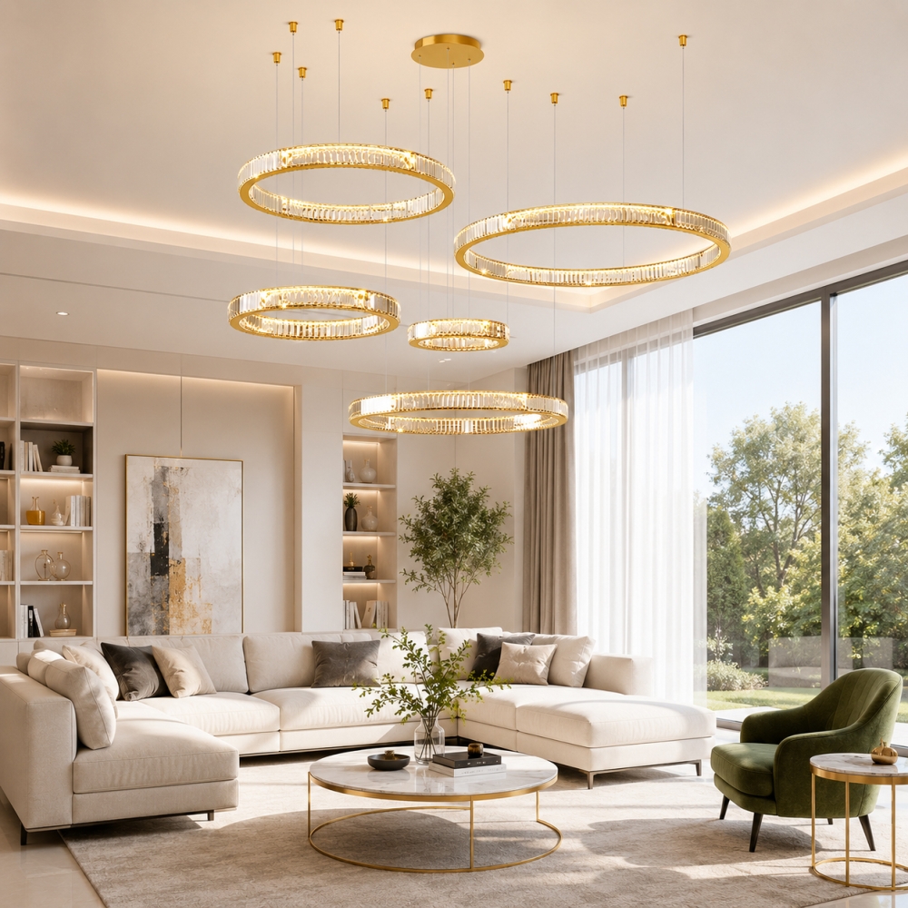 Lustră suspendată LED Round 240W, 5 Surse LED, Telecomandă, Dimabilă, C008-4-5-6-8