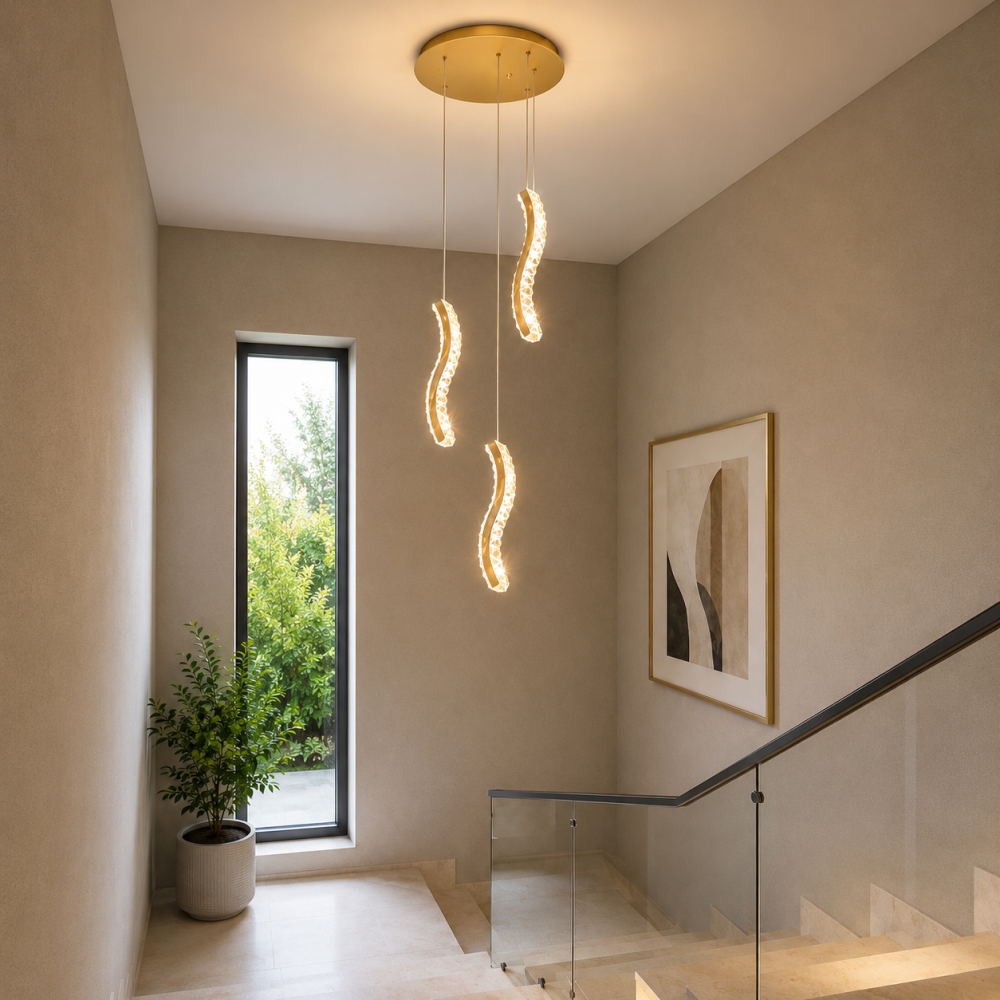Lustră suspendată LED Snake 72W, 3 Surse LED, Telecomandă, Dimabilă, Auriu, LT361-3