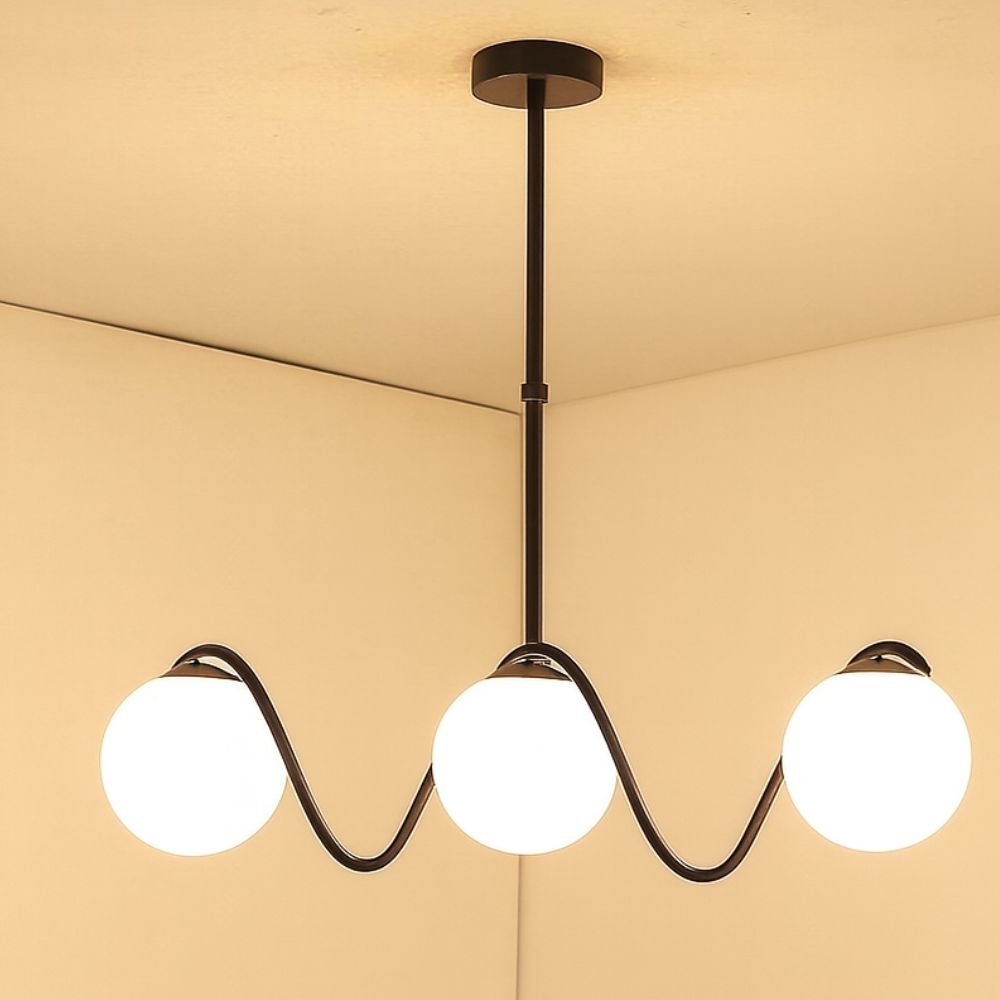 Lustra, Cu 3 Abajururi, 3 Becuri x E27, Negru