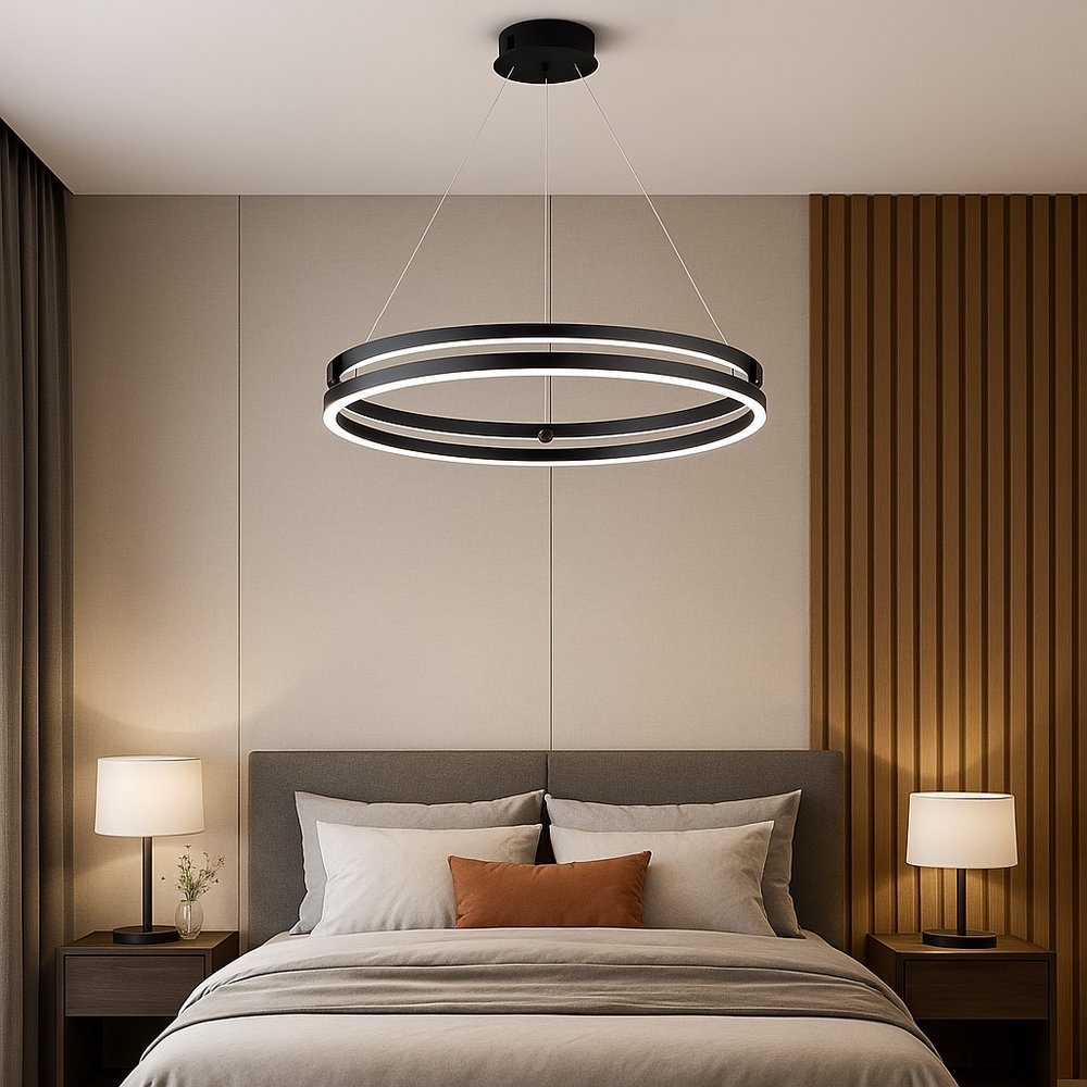 Lustra HaloRing LED 136W negru cod G3848-600 BK dimensiuni D600xH1000mm cu telecomanda