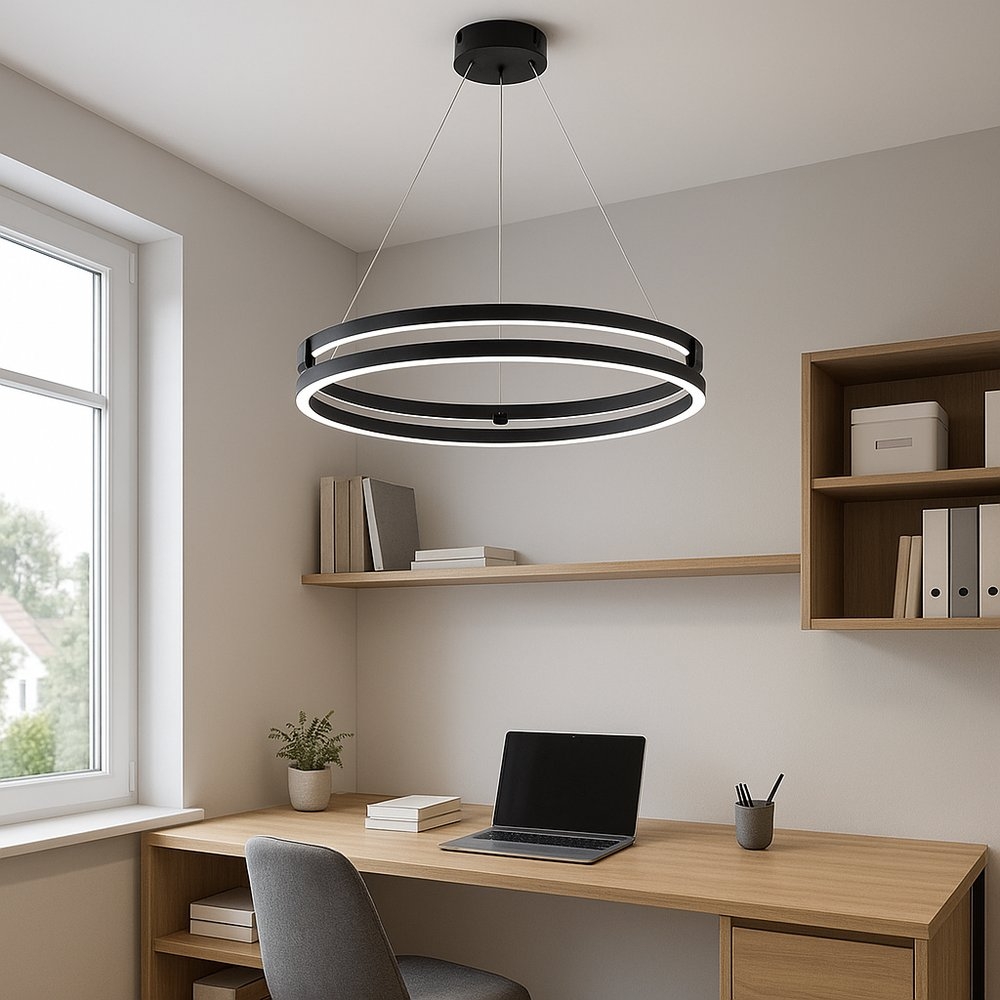 Lustra HaloRing LED 136W negru cod G3848-600 BK dimensiuni D600xH1000mm cu telecomanda