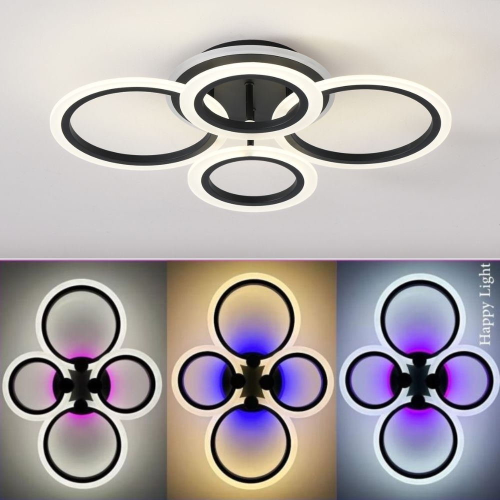 Lustra LED cu telecomanda 104W ACR-8067 Neagra, design Circle RGB, 4 brate, lumina reglabila