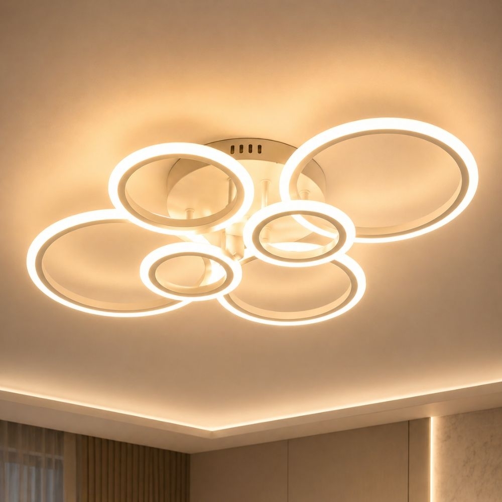 Lustra LED Lighting Ring Slim, 132W, 9240lm, 3CCT, dimabila, 6 cercuri, cu telecomanda, alba, ProLED ACR-8021