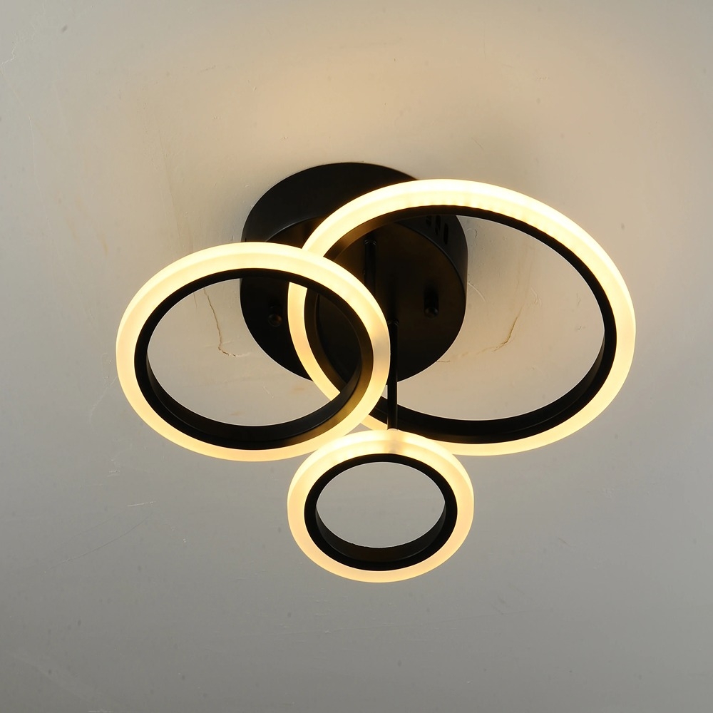 Lustra LED, Cu 3 Cercuri Si Telecomanda, 3 Tipuri De Lumina, 66W, Negru