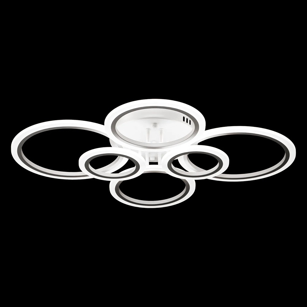 Lustra LED, Cu 6 Cercuri Si Telecomanda, 3 Tipuri De Lumina, 132W, Alb