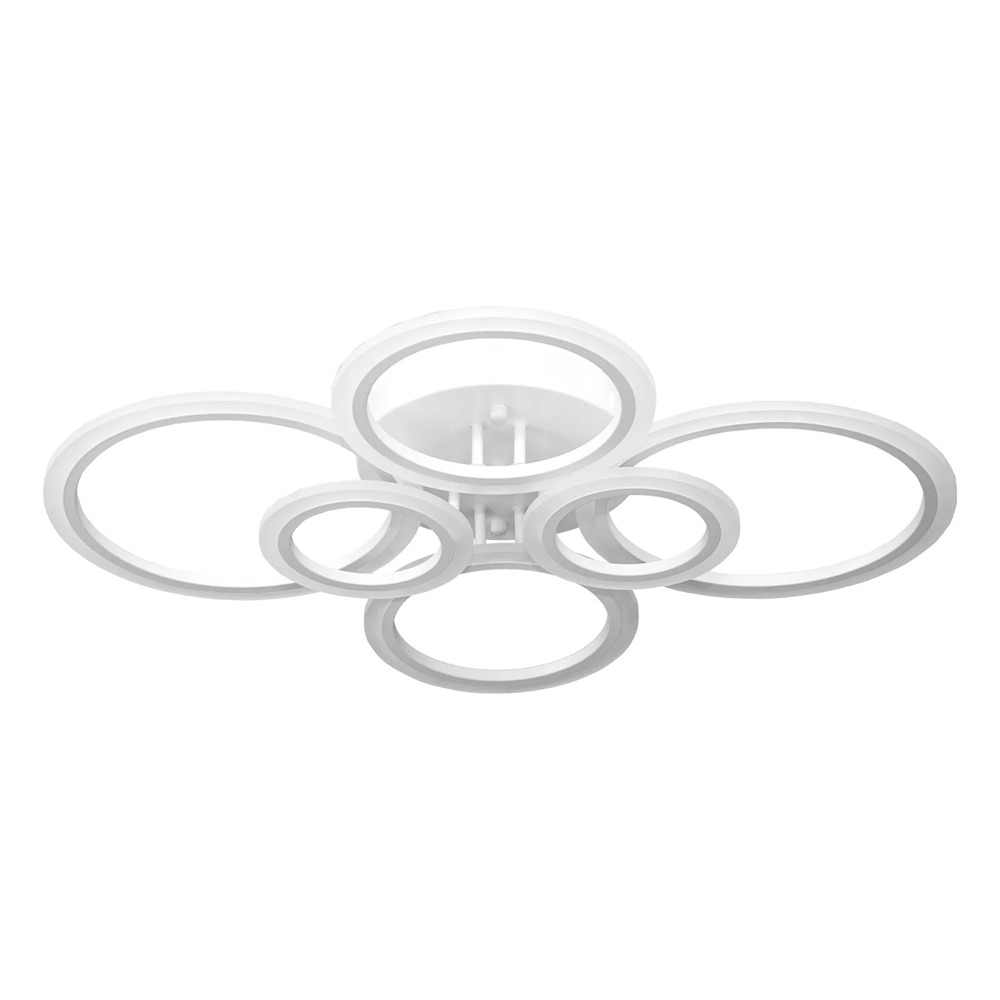 Lustra LED, Cu 6 Cercuri Si Telecomanda, 3 Tipuri De Lumina, 132W, Alb