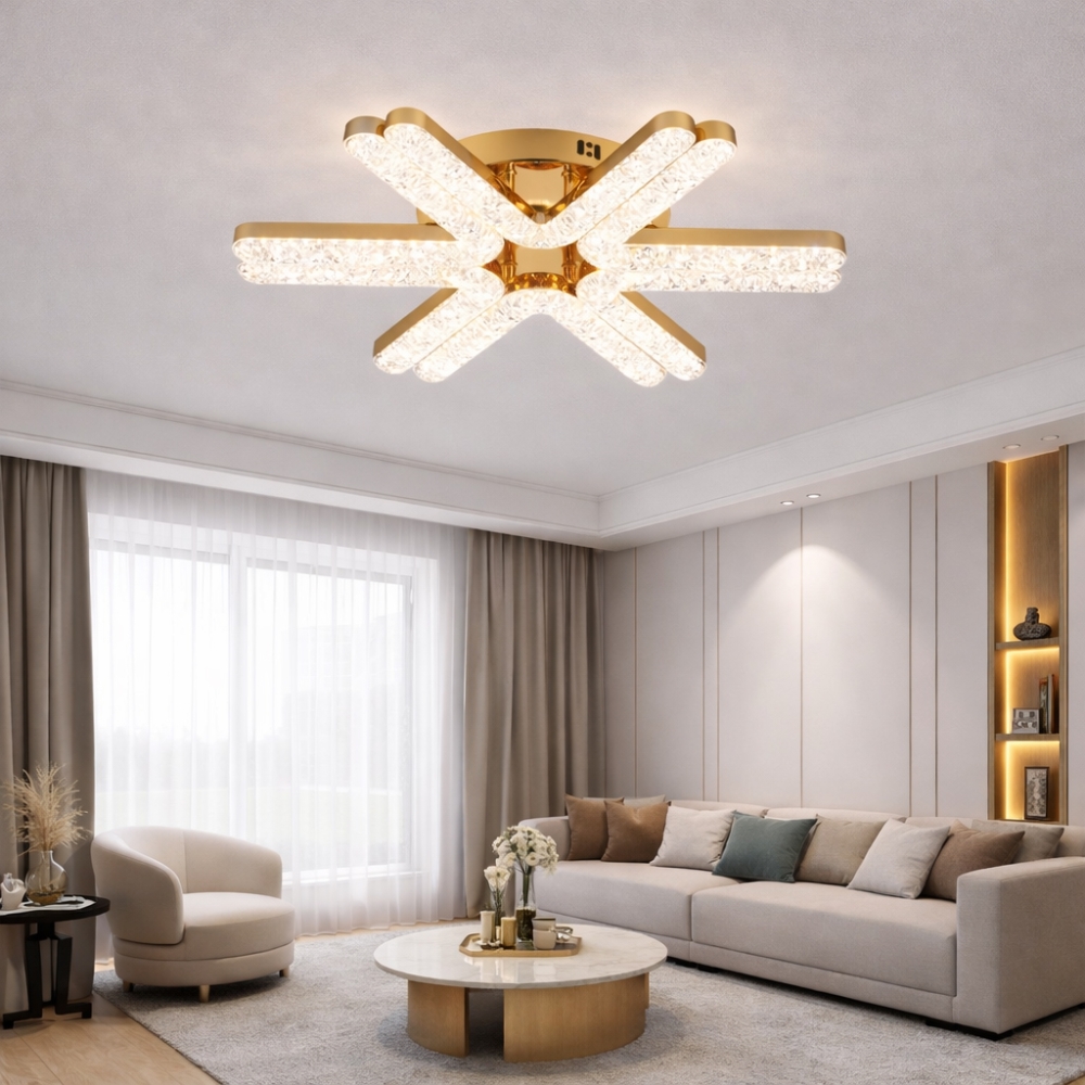 Lustra LED cu telecomanda 100W ACR-8092 Aurie, design V-Shape cu 5 brațe, lumina reglabila 3000K-6500K