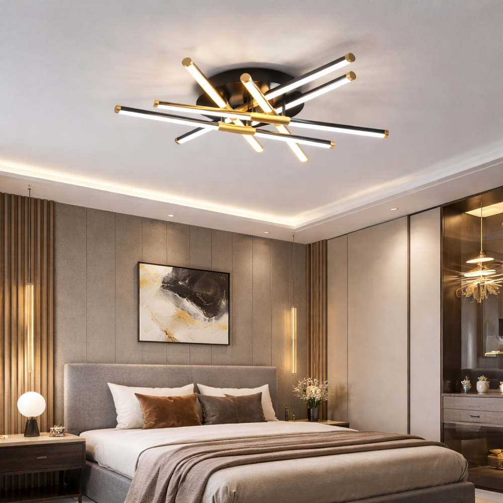 Lustra LED cu telecomanda 144W ACR-8068 Neagra, lumina reglabila 3000K-6500K