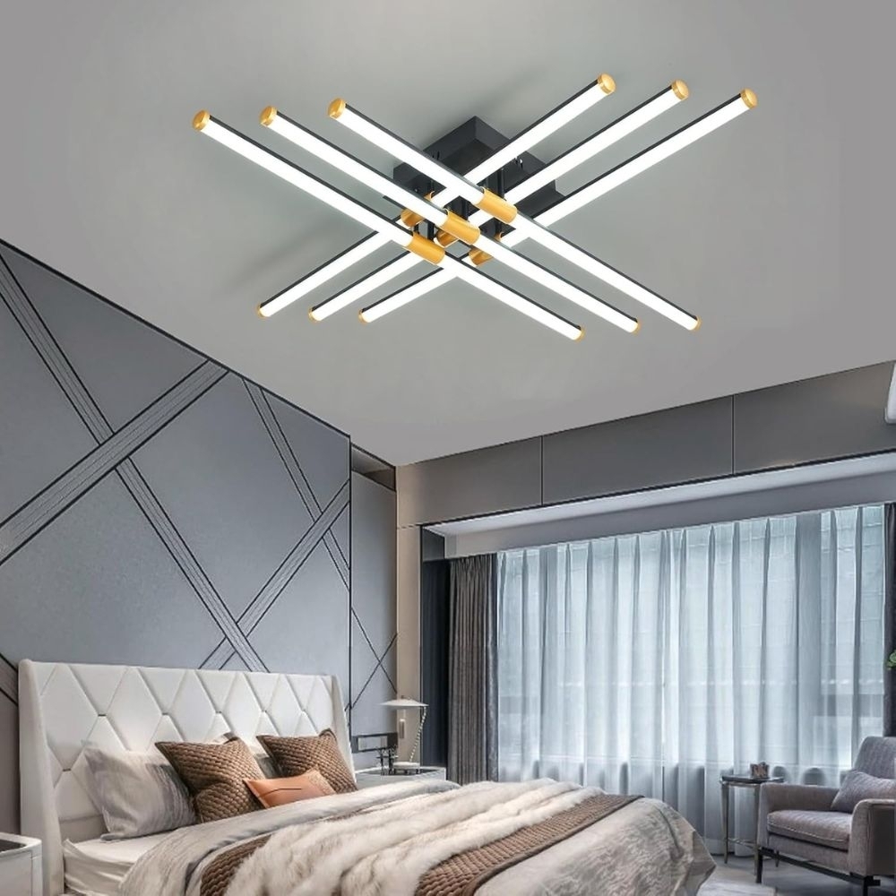 Lustra LED cu telecomanda 144W ACR-8069 Neagra, 6 brațe, lumina reglabila 3000K-6500K