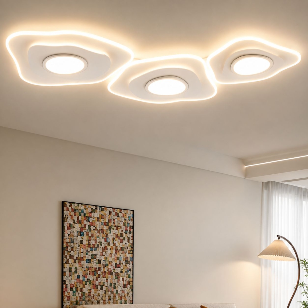Lustra LED cu telecomanda, alba, asimetrica, 294W, 96 x 48 x 7 cm, 3 lumini, FSL-3835-3